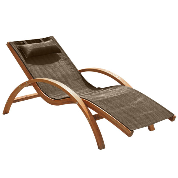 EasyComfort Ergonomische tuinligstoel, ligstoel met gevoerde hoofdsteun in hout en stof, 161 x 72 x 68 cm, bruin